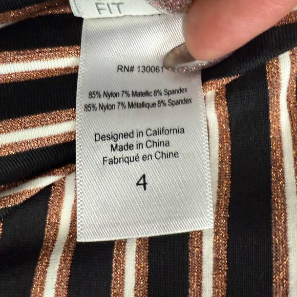 L Space Black Rose Gold White Striped Deep V Neck One Piece Swimsuit size 4 - Picture 5 of 11